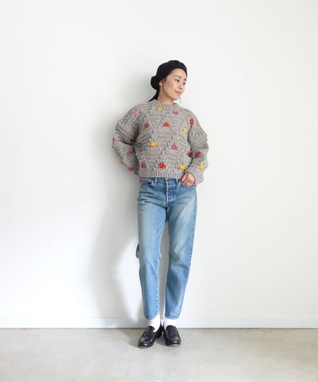 ichiAntiquités 1100364 PERU Hand Knit Flower Pullover / 2 COLORS