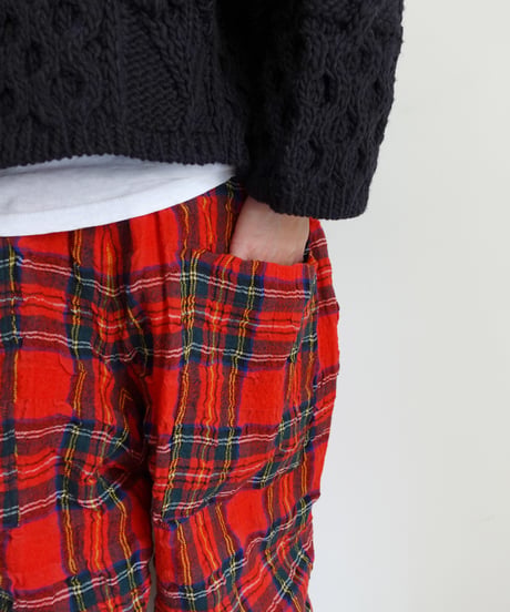 ichiAntiquités  1200324 Cotton Wool RED Tartan Relax Pants / A : RED