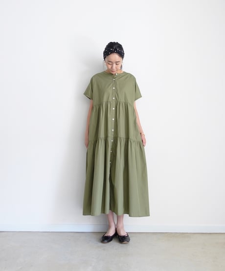 i c h i 260107 Cotton Broadcloth Tiered Dress / D : OLIVE