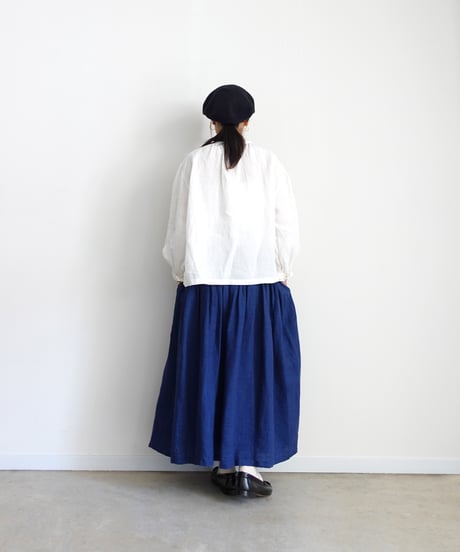 【 LIMITED COLLECTION 】Antiquités noir 800404  Linen Band Collar Blouse / D : WHITE