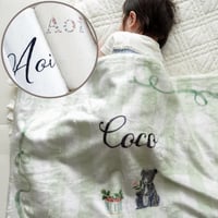 出産祝いのギフトセット 名前入りブランケット ディマンシュとオーガニックコットン名前入りバスタオル・FLOWERS