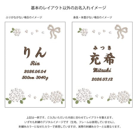 お七夜 命名式 バースボード 刺繍 命名書 フレーム入り フィオナ（リネンコットン生地）