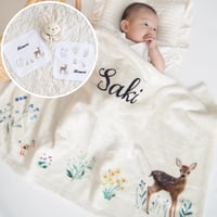 出産祝いのギフトセット 名入れブランケットと名入れミニハンカチ2枚とがらがらのギフトセット・プティボワ