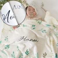 出産祝いのギフトセット 名前入りブランケット ヴェルデュールとオーガニックコットン名前入りバスタオル・FLOWERS