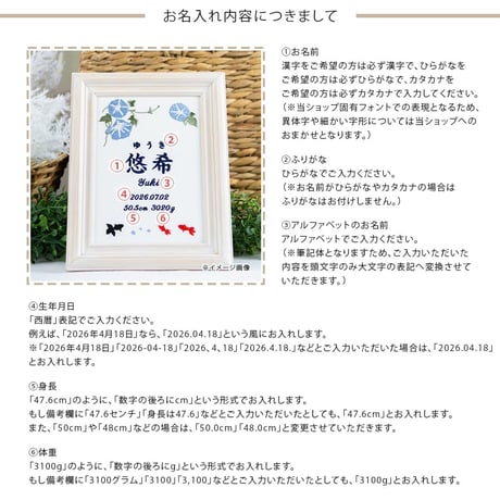 命名ボード お七夜 命名式 刺繍 命名書 フレーム入り イン・ザ・サマー（ホワイト生地）
