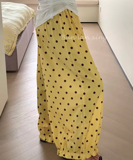 【予約販売】ドット柄ワイドフリルイージーパンツ