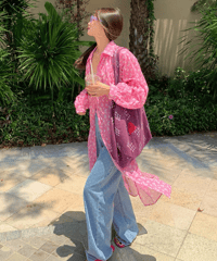 【予約販売】フラワー柄シアーシャツワンピース
