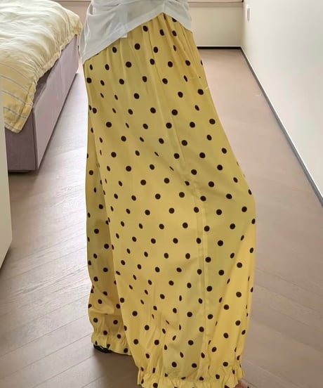 【予約販売】ドット柄ワイドフリルイージーパンツ