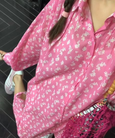 【予約販売】フラワー柄シアーシャツワンピース