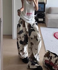 【予約販売】cow カウ柄デザインルーズデニムパンツ