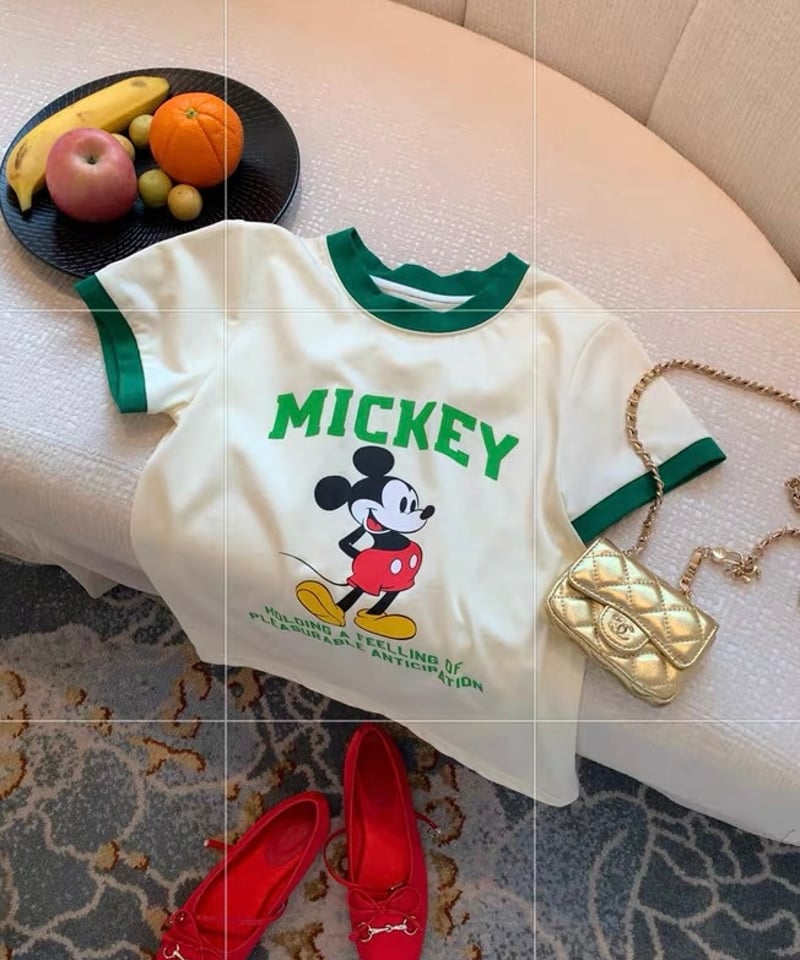 予約販売】Mickey ビンテージデザインプリント リンガーTシャツ | KISHIKA