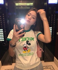【予約販売】Mickey ビンテージデザインプリント リンガーTシャツ