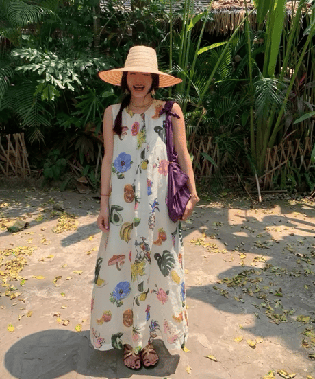 【予約販売】ボタニカルフラワー柄ラミードレスワンピ