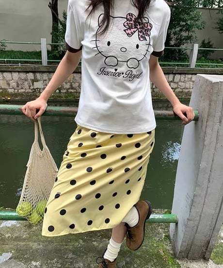 【予約販売】レトロ ドットイエロースカート