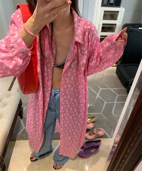 【予約販売】フラワー柄シアーシャツワンピース