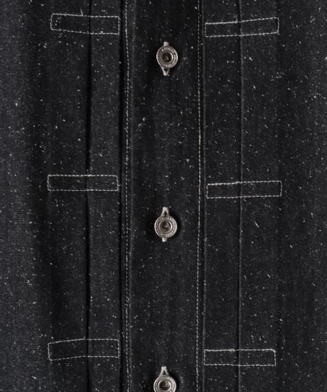 Cotton Silk Denim Box Pleated Baggy Shirt     [Robes&Confections]