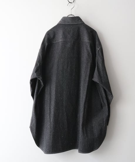 Cotton Silk Denim Box Pleated Baggy Shirt     [Robes&Confections]