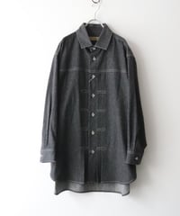 Cotton Silk Denim Box Pleated Baggy Shirt     [Robes&Confections]
