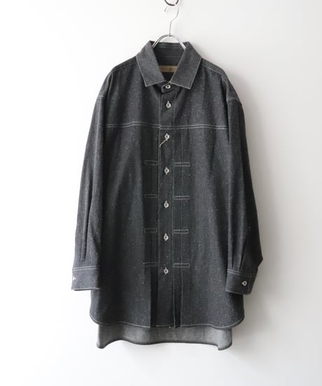 Cotton Silk Denim Box Pleated Baggy Shirt     [Robes&Confections]