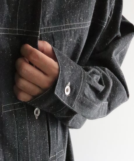 Cotton Silk Denim Box Pleated Baggy Shirt     [Robes&Confections]