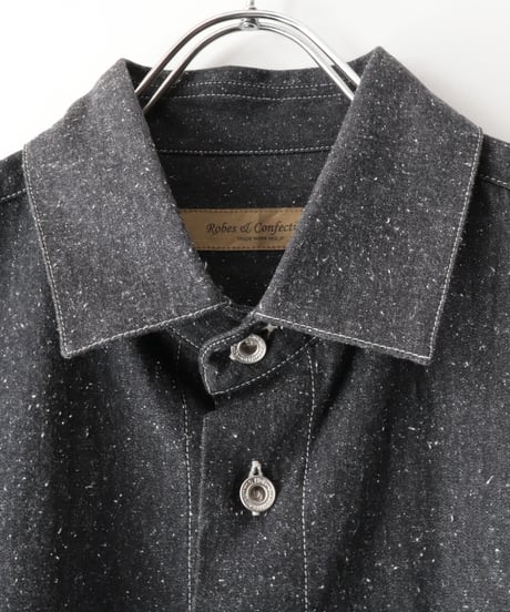 Cotton Silk Denim Box Pleated Baggy Shirt     [Robes&Confections]