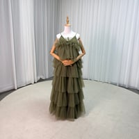 カラードレス 深緑 キャミソール ソフトチュール ロング 色直し 花嫁 前撮り