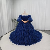 カラードレス ジュエルネイビー ふわふわドレス パフスリーブ ボリュームドレス 花嫁