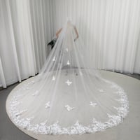 ロングベール 繊細なレース ソフトチュール 華やかなトレーン 花嫁 前撮り