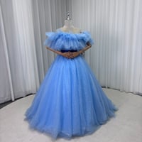 カラードレス 青 オフショルダー サッシュベルト シークインチュール ロング 編み上げ 花嫁 前撮り