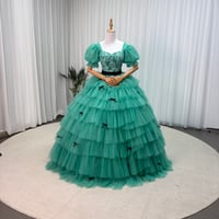 カラードレス グリーン パフスリーブ リボン 編み上げ ロング 花嫁 前撮り