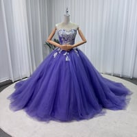 カラードレス パープル シークインチュール 繊細なレース 華やかなトレーン 編み上げ ビスチェドレス 花嫁 前撮り