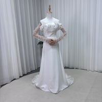 ウエディングドレス オフホワイト 取り外し可能な付け袖 ラッフルフリル クレープ生地+ソフトオーガンジーブライダル