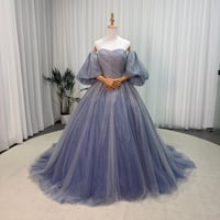 カラードレス 薄青 取り外し可能な付け袖 シークインチュール スリット 結婚式