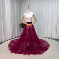オーバースカート ボルドー色  シークインチュール 編み上げ 華やかなトレーン 花嫁 前撮り