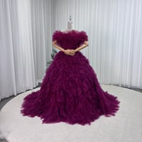 カラードレス ローズマダー 取り外し可能なオフショルダー アシンメトリー風 ソフトチュール 編み上げ 花嫁 前撮り