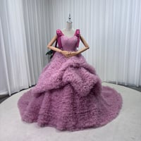 カラードレス くすみピンク 取り外し可能なリボン  もこもこドレス 華やかなトレーン スリット 花嫁 前撮り