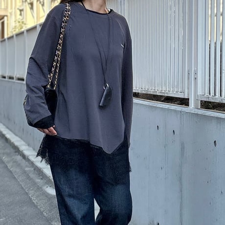 レイヤード×レースニュアンスロングスリーブ(グレー)