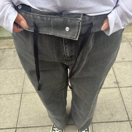 カラードロストデニムワイドパンツ (ブラック)