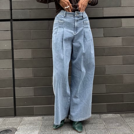 ワイドタックサイドラインデニム (ブルー)