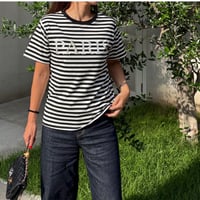ポイントパールスペルボーダーTシャツ(ホワイト×ブラック)