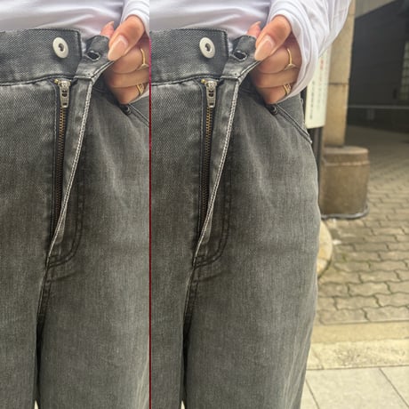 カラードロストデニムワイドパンツ (ブラック)