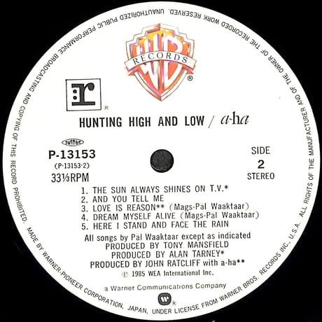 a-ha / ハンティング・ハイ・アンド・ロウ [※国内盤,品番:P-13153］(LPレコード)