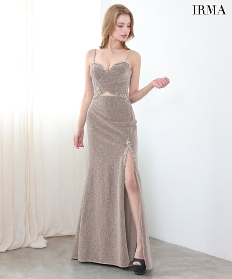 【IRMA】ラメニット/カットアウト/刺繡/スリット入り/LongDress【61288】
