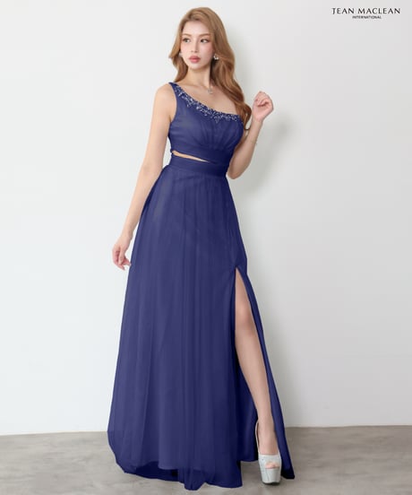 【JEAN MACLEAN】ネット/ワンショル/刺繡/スリット入り/LongDress【61294】