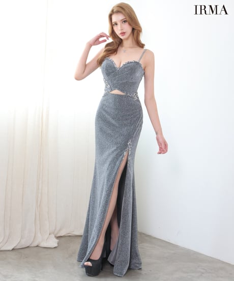 【IRMA】ラメニット/カットアウト/刺繡/スリット入り/LongDress【61288】