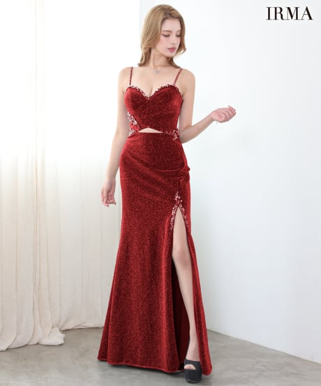【IRMA】ラメニット/カットアウト/刺繡/スリット入り/LongDress【61288】