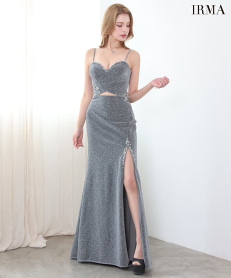 【IRMA】ラメニット/カットアウト/刺繡/スリット入り/LongDress【61288】