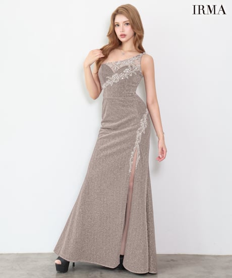 【IRMA】ラメニット/ワンショル/刺繡/スリット入り/LongDress【61287】