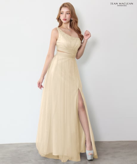 【JEAN MACLEAN】ネット/ワンショル/刺繡/スリット入り/LongDress【61294】