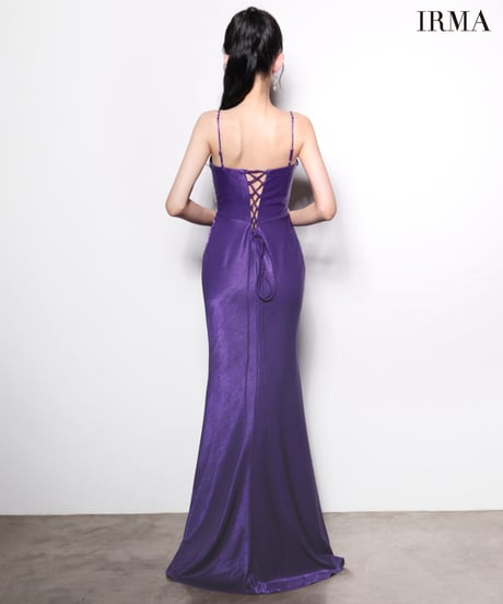 【IRMA】ストレッチシャイニーサテン/刺繡/シアー/スリット入り/LongDress【61229】